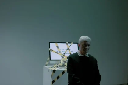 Computer screen showing a 404 error message with a frustrated user silhouette in the background