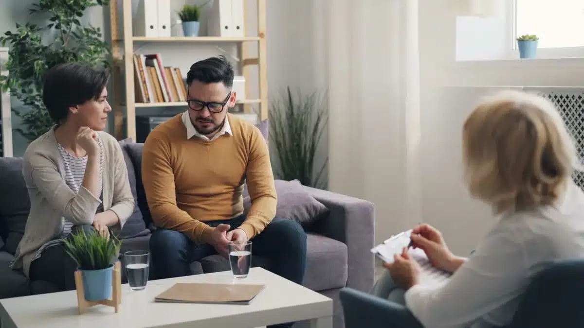 Family members in conversation about health and wellbeing