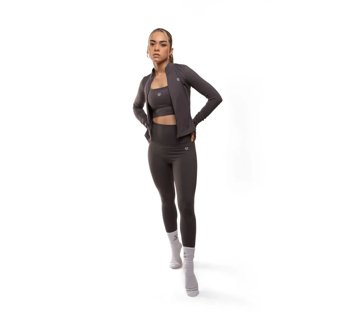 High-waisted stretchy athleisure pants styled for workouts and everyday wear