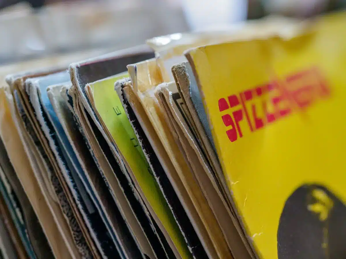 Close-up of a vinyl record or album artwork from the 1980s era