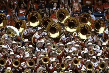 Anonymous crowd and performers on a baseball field during a pop-infused halftime show