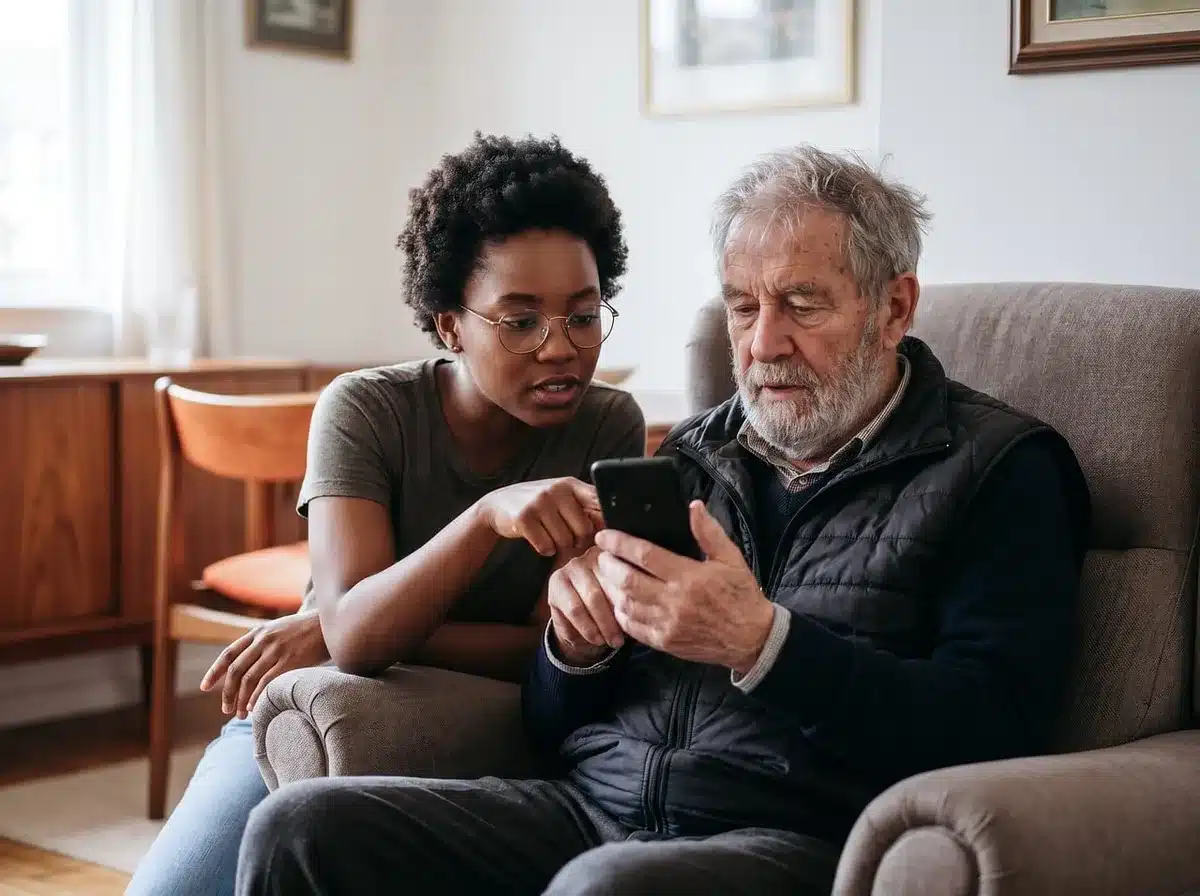 Caregiver helping a partner with gentle support during movement